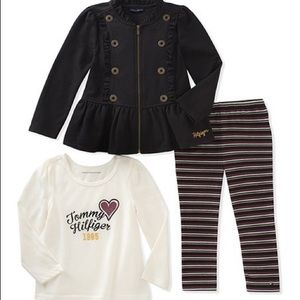 Tommy Hilfiger Black Ruffle-Hem Zip-Up Jacket Set